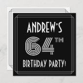 64th Birthday Party: Art Deco Style w/ Custom Name 招待状 (正面/裏面)