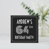 64th Birthday Party: Art Deco Style w/ Custom Name 招待状 (スタンド正面)