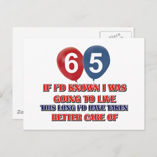 65おもしろい歳の誕生日 ポストカード (正面/裏面)