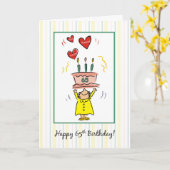 65お誕生日ケーキとハートのための女性 カード (黄色い花)