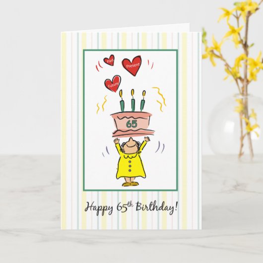 65お誕生日ケーキとハートのための女性 カード (黄色い花)