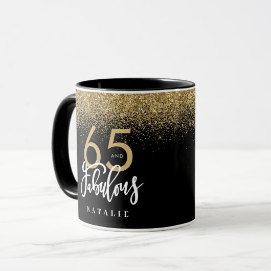 65と素晴らしいブラック金ゴールドグリッター誕生日 マグカップ (正面左)