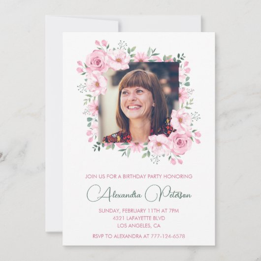 65エレガント歳の誕生日招待状写真保 招待状 (正面)