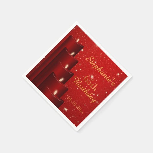 65エレガントth誕生日ろうそく輝き スタンダードカクテルナプキン (角)
