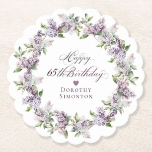 65パーソナライズされた誕生日紫薄紫花 ペーパーコースター