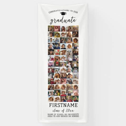 65フォトコラージュ卒業白モダンミニマル色 横断幕 (縦)