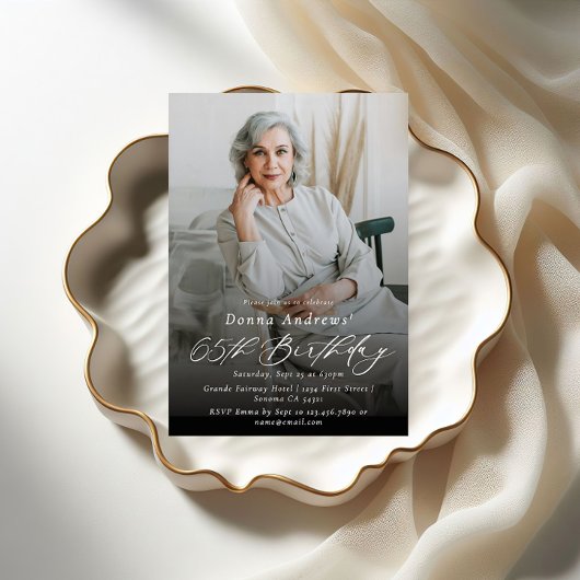 65モダンエレガントth Birthday Party写真 招待状