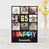65位のハッピーバースデーフォトコラージュブモダンラック カード (黄色い花)