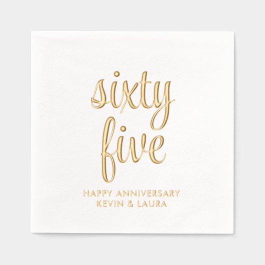 65周年エレガント金結婚箔ナプキンス 箔ナプキン (正面)
