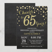 65周年結婚記念日のブラックボード ゴールド 招待状 (正面/裏面)