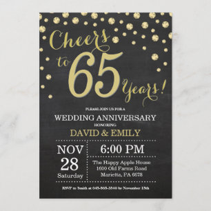 65周年結婚記念日のブラックボード ゴールド 招待状