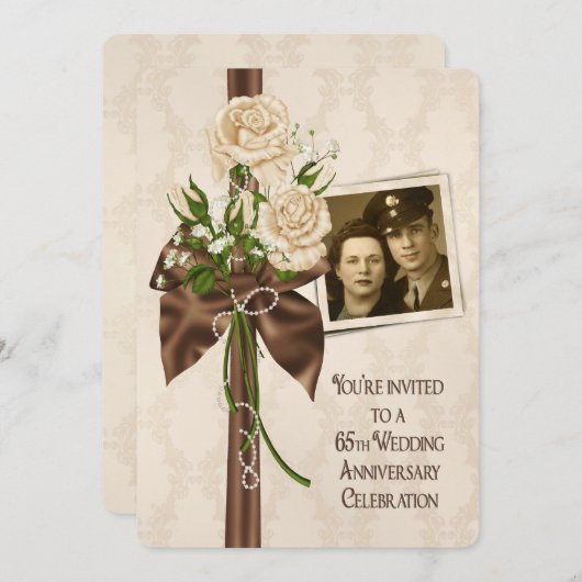 65周年結婚記念日のローズ 招待状 (正面/裏面)