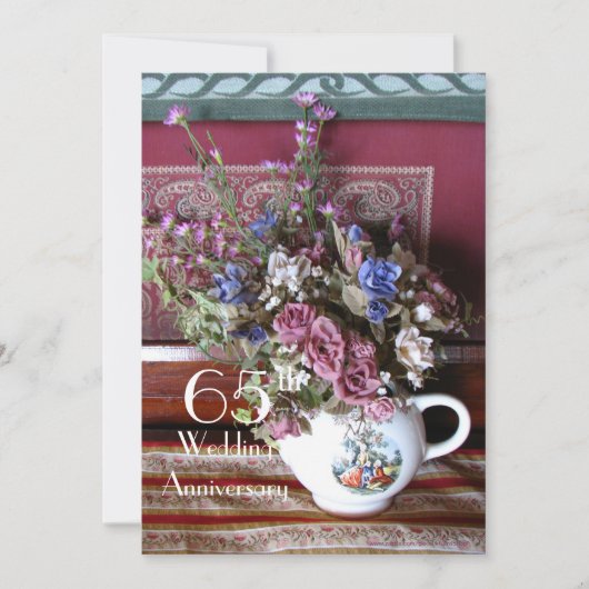 65周年結婚記念日招待状 ヴィンテージ ティーポット 招待状 (正面)