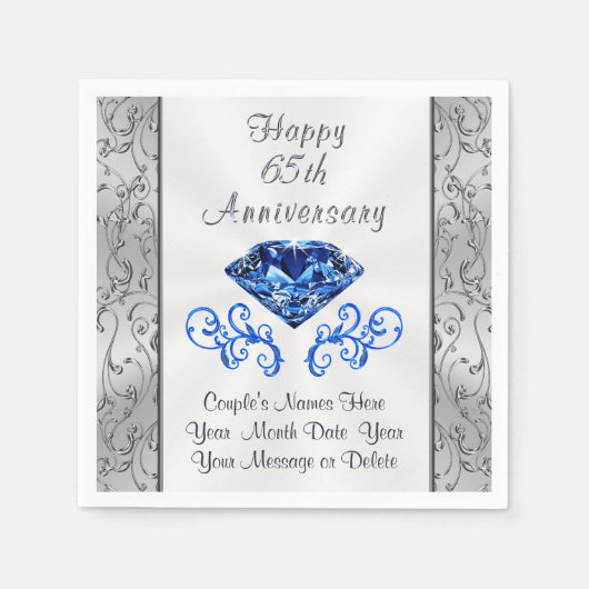65周年記念パーティー結婚ナプキンのパーソナライズ スタンダードカクテルナプキン (正面)
