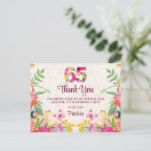 65周年記念フラワー フラワー柄 リネン生地 65歳の誕生日お祝い ポストカード (スタンド正面)