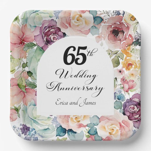 65周年記念結婚のスクリプエレガントトフローラ ペーパープレート (正面)