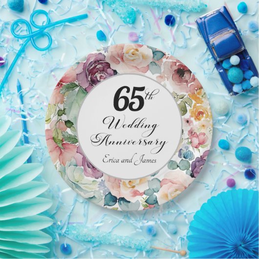 65周年記念結婚のスクリプエレガントトフローラ ペーパープレート (パーティー)