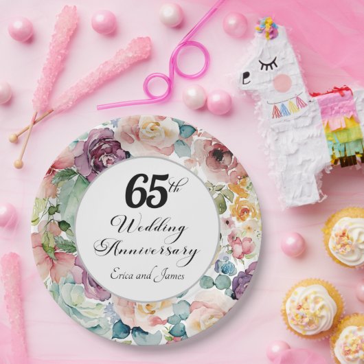 65周年記念結婚のスクリプエレガントトフローラ ペーパープレート (パーティー)