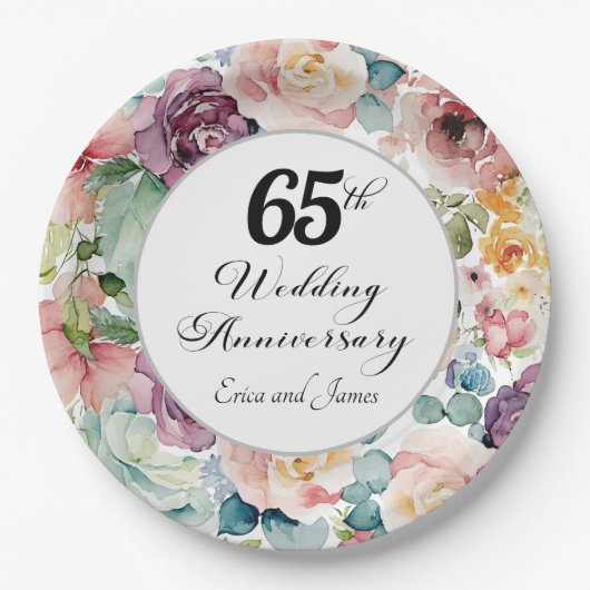 65周年記念結婚のスクリプエレガントトフローラ ペーパープレート (正面)