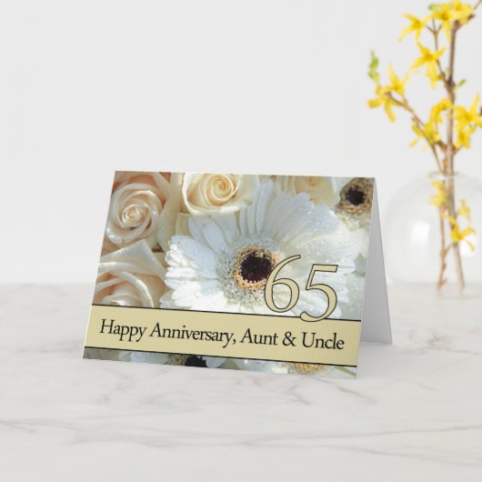 65周年記念結婚叔母と伯父ピンクのバラ カード (黄色い花)