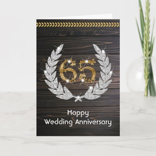 65回目の結婚記念日 エレガントなラスティックウッド カード (正面)