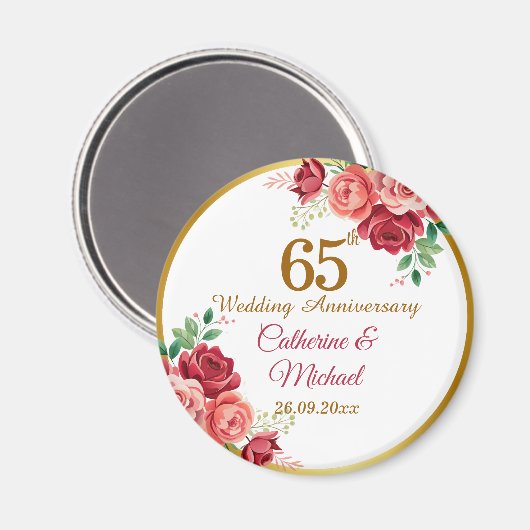 65回目の結婚記念日 ゴールドフレーム フラワー マグネット (正面/裏面)