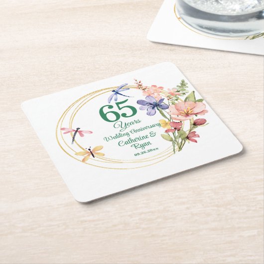 65回目 ブルーサファイア 結婚記念日 ゴールドフレーム スクエアペーパーコースター (アングル)