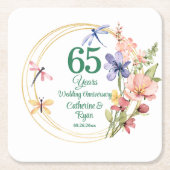 65回目 ブルーサファイア 結婚記念日 ゴールドフレーム スクエアペーパーコースター (正面)