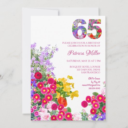 65年ガーデンエレガントフローラ- 65誕生日 招待状 (正面)