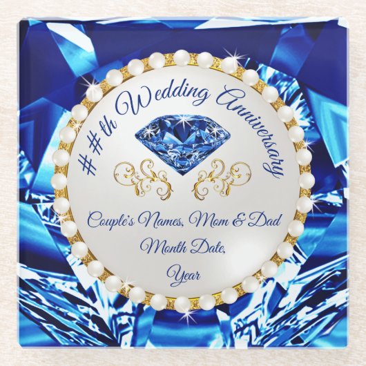 65年結婚記念ギフト、サファイアコースター ガラスコースター (正面)