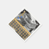 65年、銀箔、金ゴールドダマスク&ブルージェム スタンダードカクテルナプキン (角)