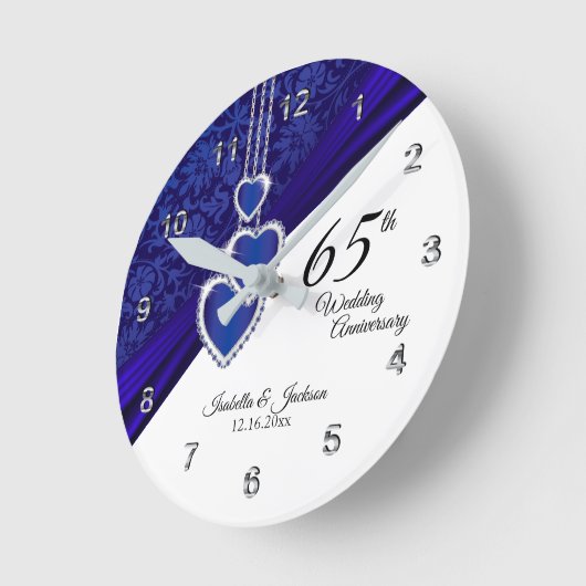 65日/45日サファイヤ結婚記念日の記念 ラウンド壁時計 (傾斜)