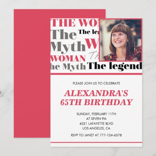 65歳おもしろいの誕生日の招待状フォト神話の伝説 招待状 (正面/裏面)