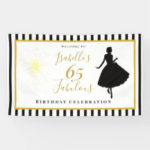 65歳のお誕生日おめでとう 黒とゴールドのバナーデコレーション