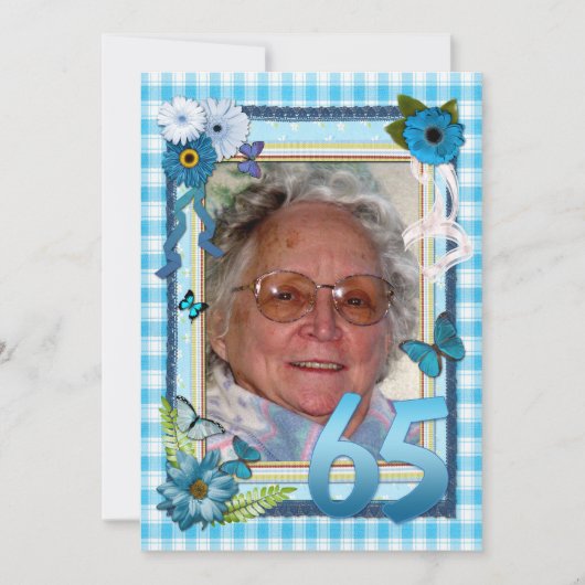 65歳の写真付き誕生日パーティー招待状 招待状 (正面)