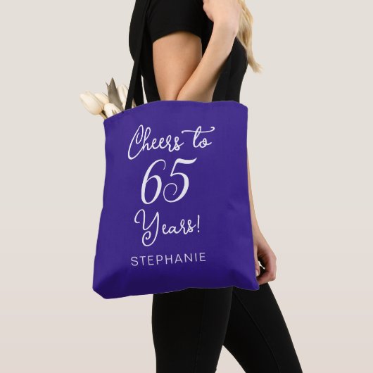 65歳の誕生日おめでとう パープル トートバッグ (クローズアップ)