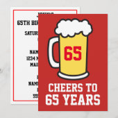 65歳の誕生日おめでとう ビールパーティ招待状 招待状 (正面/裏面)
