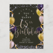65歳の誕生日おめでとう ブラック輝く風船 ポストカード (正面)