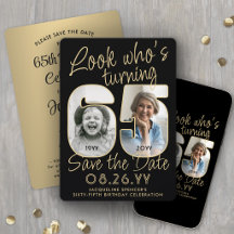 65歳の誕生日おめでとう ブラック&ゴールド 2枚の写真入り