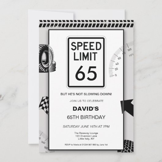 65歳の誕生日おめでとう Speed Limit 招待状 (正面)