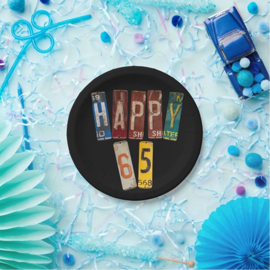 65歳の誕生日のための錆びたライセンスプレート ペーパープレート (パーティー)