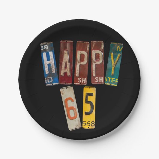 65歳の誕生日のための錆びたライセンスプレート ペーパープレート (正面)