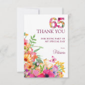 65歳の誕生日の花と蝶の感謝 サンキューカード (正面)