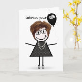 65歳の誕生日を祝う棒人間ガールと風船 カード (黄色い花)