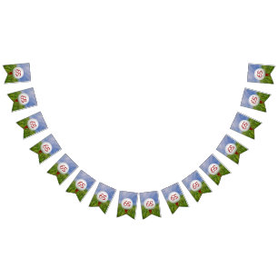 65歳の誕生日を迎える草の上のゴルフボール バンティングフラッグ