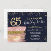 65歳の誕生日グリッターケーキサプライズパーティーポストカード ポストカード (正面/裏面)