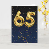 65歳の誕生日ゴールドマイラーバルーンと紙吹雪カード カード (黄色い花)