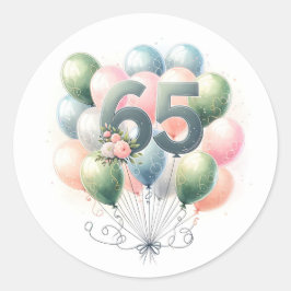 65歳の誕生日バルーンのシール ラウンドシール