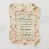65歳の誕生日パーティのスクロールフレーム(ヴィンテージバラ) 招待状 (正面/裏面)