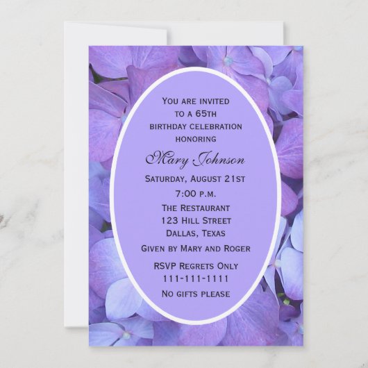 65歳の誕生日パーティーご招待　アジサイ 招待状 (正面)